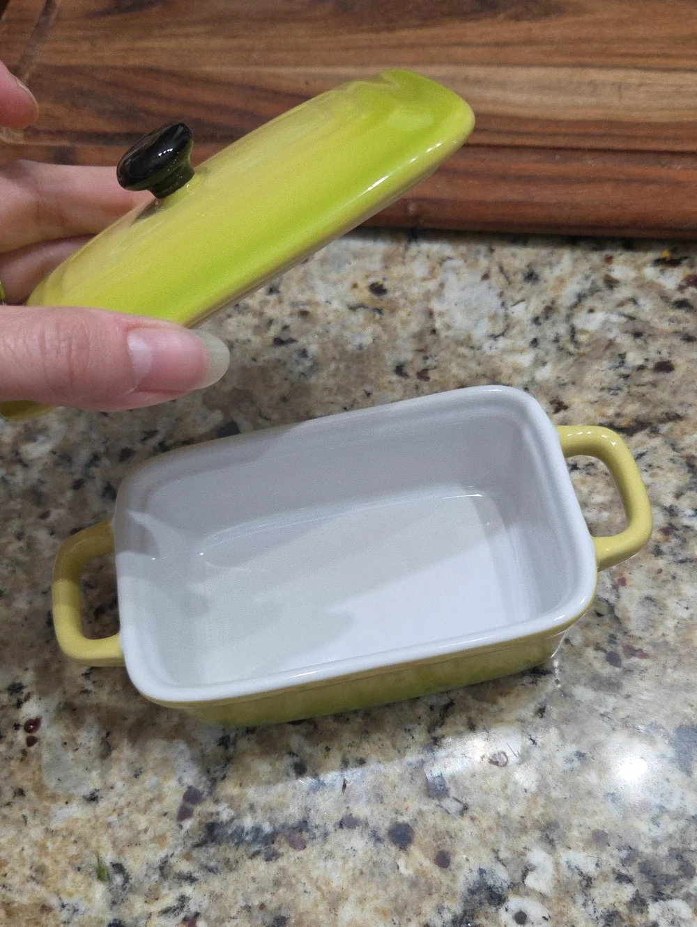 Mini Ceramic Oven-to-Table Casserole in Lime Green with Black Knob